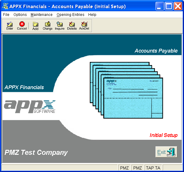 Accounts Payable Initial Setup Screen