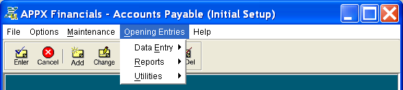 Opening Entries Pulldown Menu