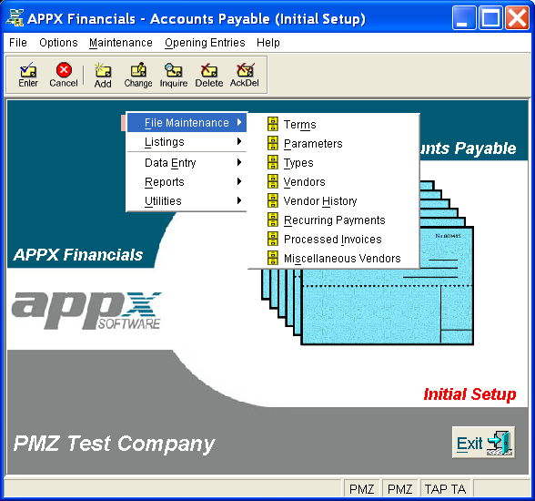 Right-Clicking from Accounts Payable Initial Setup Screen