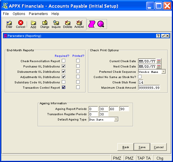 Figure 4-4a. Parameters (Reporting) Screen