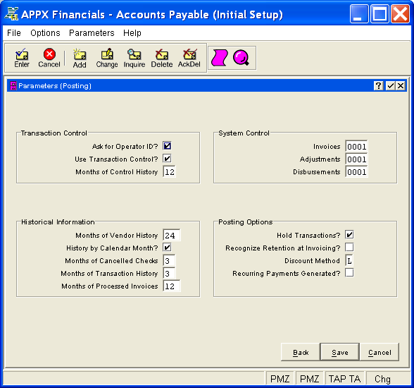 Figure 4-4b. Parameters (Posting) Screen