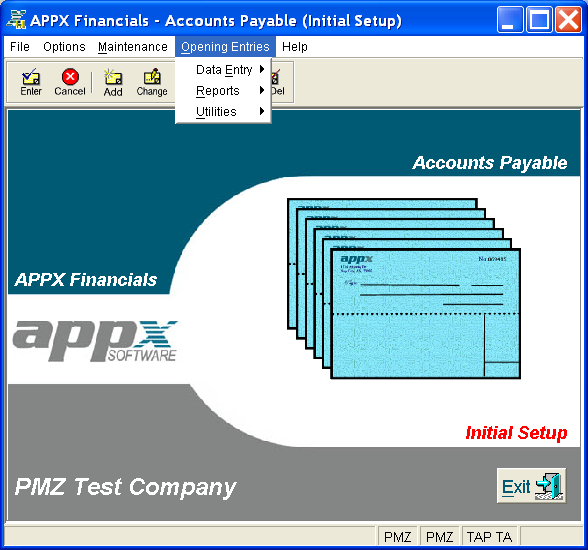 Opening Entries Pulldown Menu