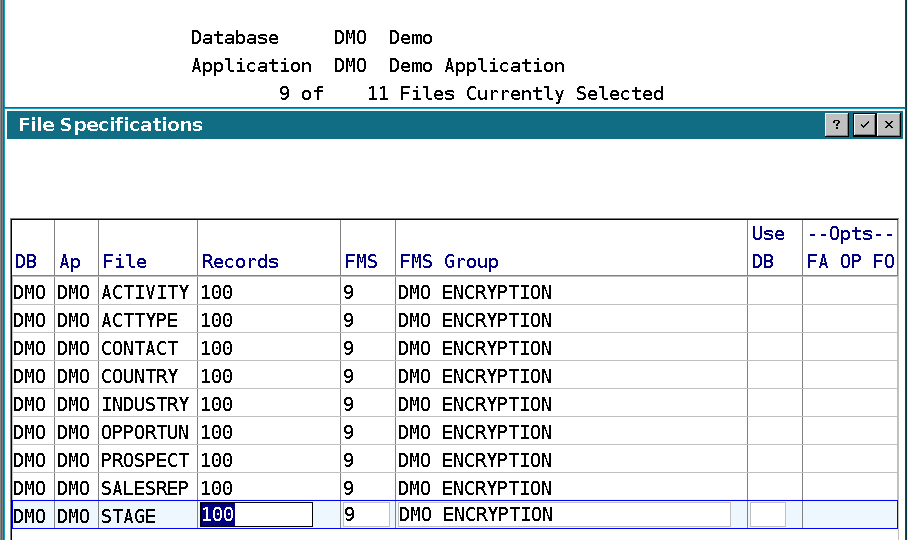 All nine eligible DMO files assigned to the dedicated group. No key value is shown.