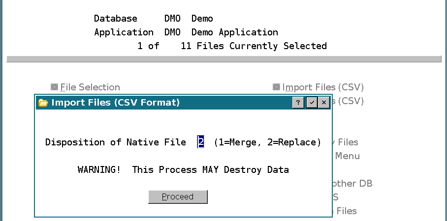 Import Files (CSV). Replace recreates the file under the current encryption settings.