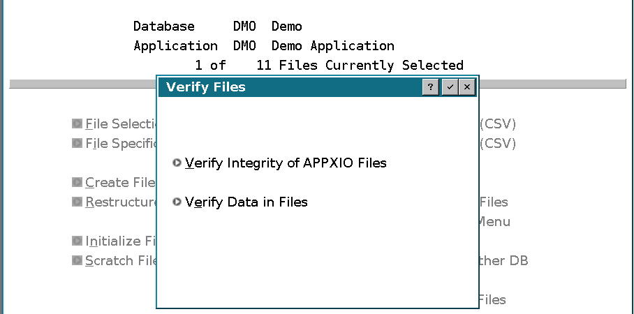 The GUI verification menu. File integrity and data validation are separate checks.
