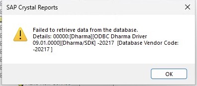 The fresh RDO command fails with Dharma native error -20217.