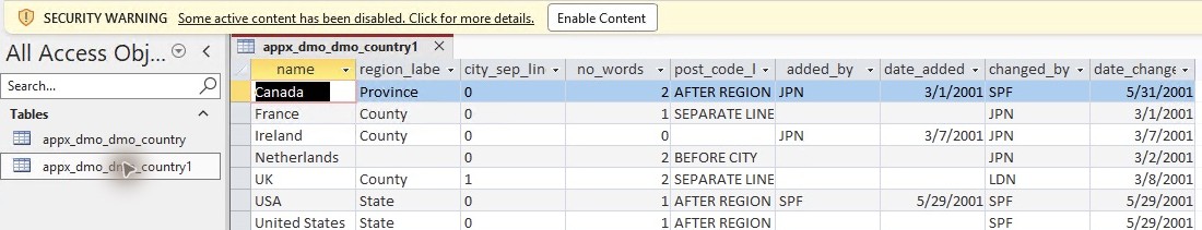 Access displays all seven records after the blank-Service import; a repeat copy receives the suffix 1.
