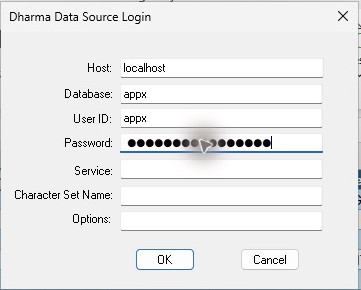 Excel authenticates to the default appx dictionary with the password masked.