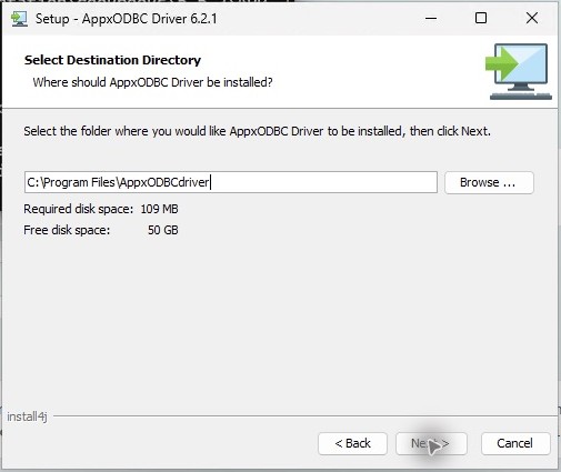 The matching driver-with-ASQL installer uses its separate Program Files destination.