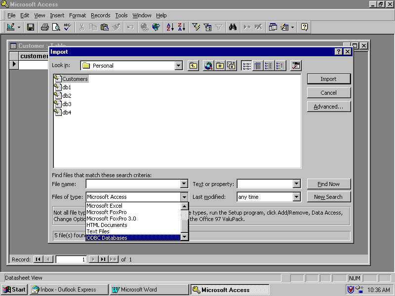Selecting the Type of File