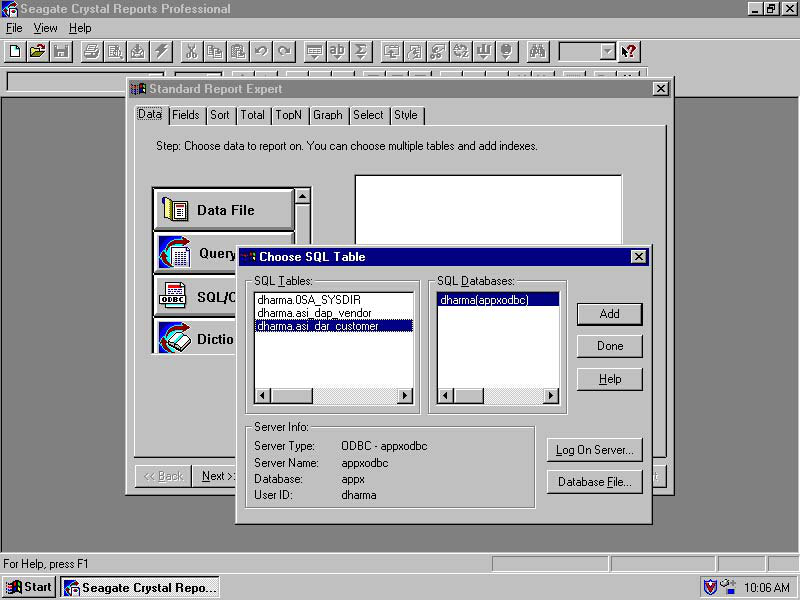 Selecting APPX® Files To Use In Crystal Reports