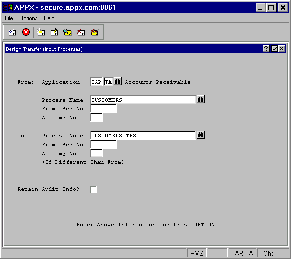 Design Transfer (Input Processes) Screen