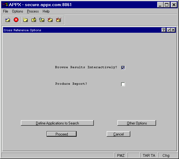 Cross Reference Options Screen