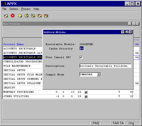 Menu Processes Additional Attributes Overlay