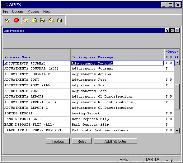 Job Processes Screen