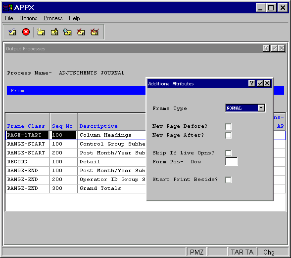 Output Page- and Report-Start and -End Frames Additional Attributes Overlay