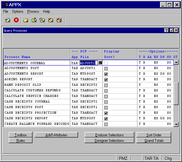 Query Processes Screen