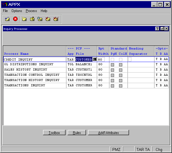 Inquiry Processes Screen