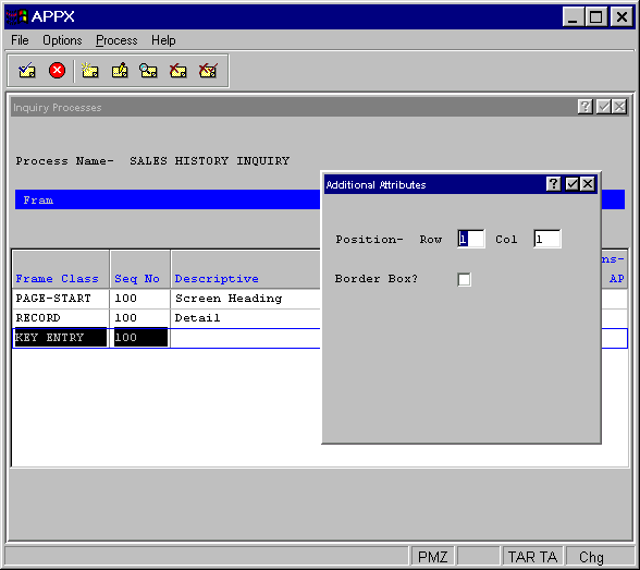 Inquiry Key Entry Frame Additional Attributes Overlay