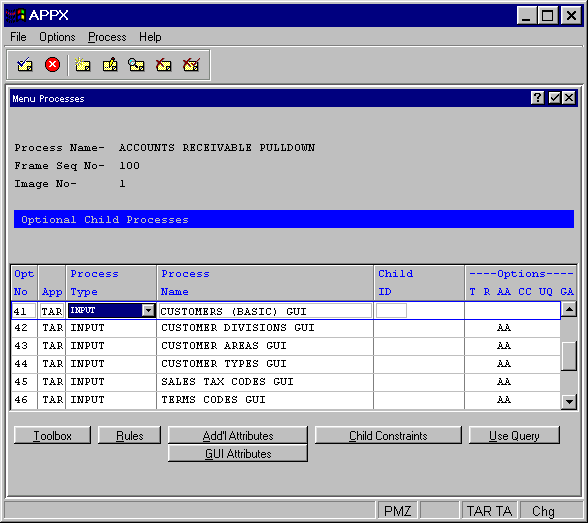 Optional Child Processes Screen