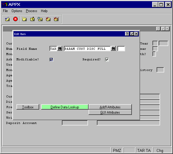 Figure 3-14-7 Input or Inquiry Key Entry Item Screen for Alphanumeric, Date, and Logic Fields