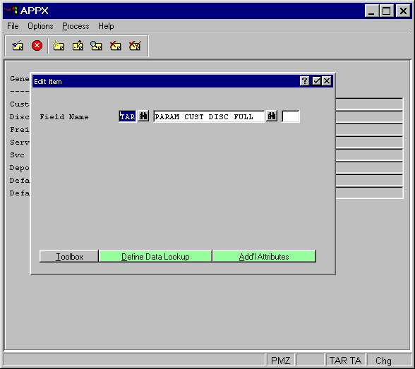 Output or Inquiry Item Screen for Alphanumeric, Date, or Logic Fields
