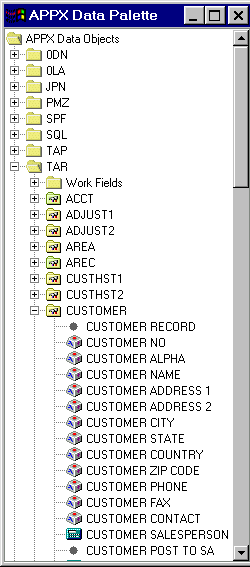 APPX Data Palette Data Objects List