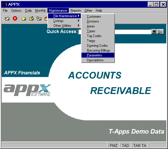 Accounts Receivable Menu Defined With Graphical Attributes