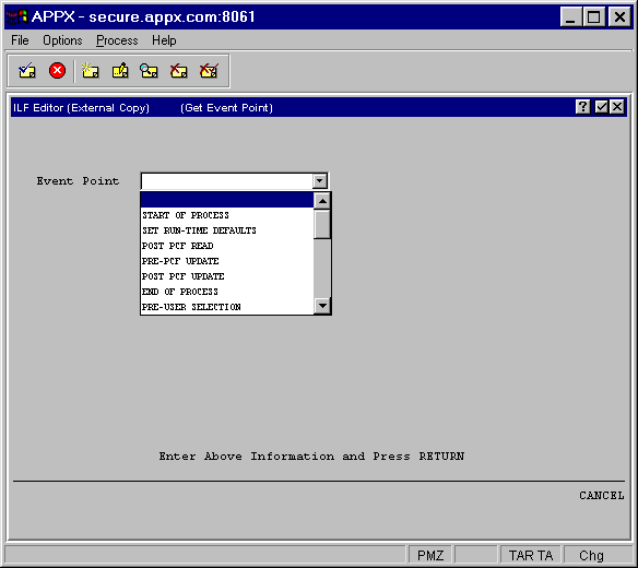 ILF Editor External Copy (Get Event Point) Screen