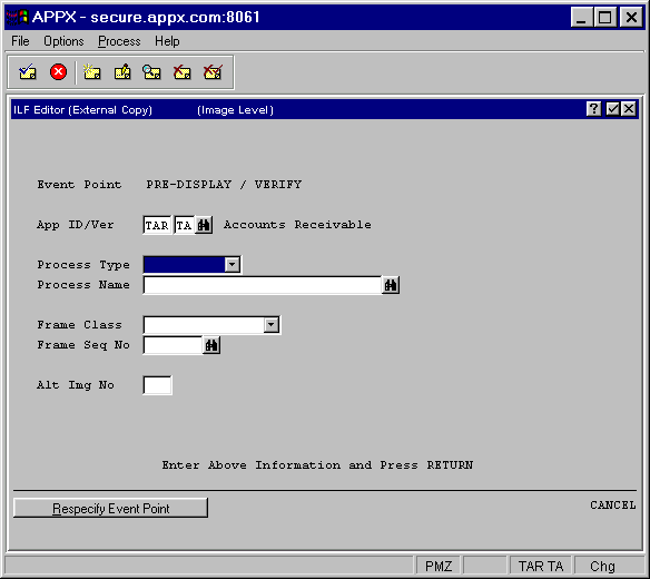 ILF Editor External Copy (Process Level) Screen