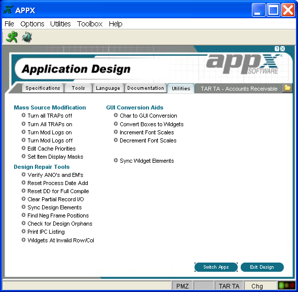 Application Design Utilities Menu