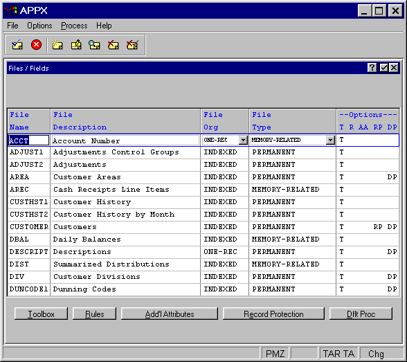Files/Fields Screen