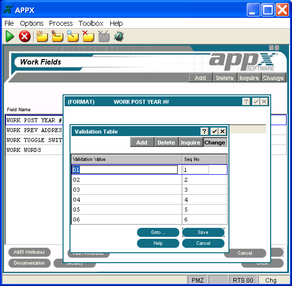 Format Work Fields Validation Table Overlay