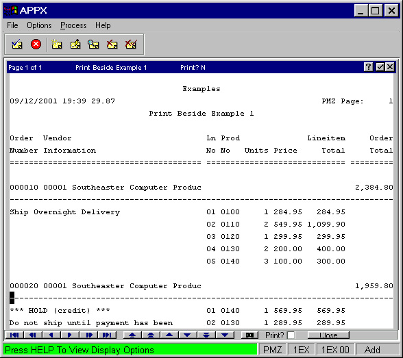 Sample Report Using Print Beside
