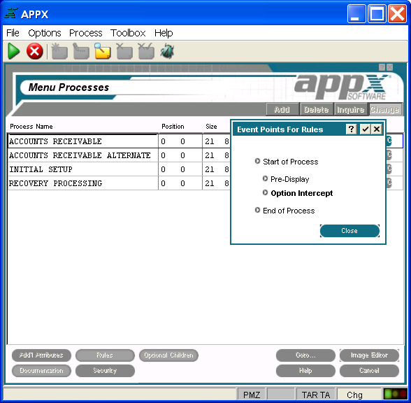 Menu Processes Event Points for Rules Overlay