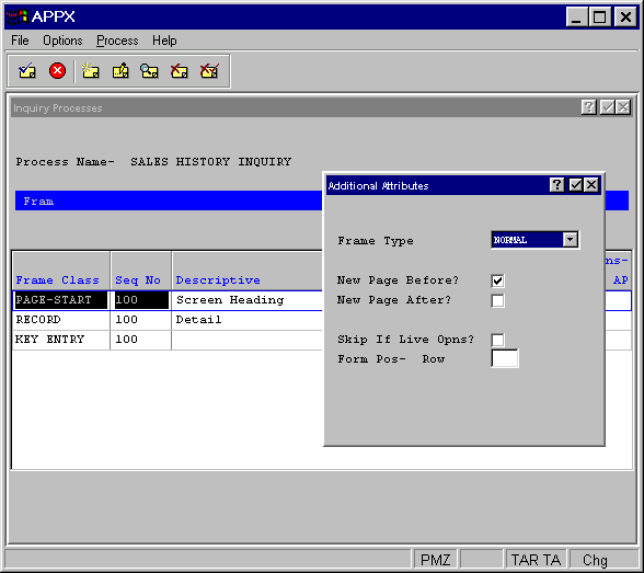 Inquiry Report and Page-Start and -End Frames Additional Attributes Overlay