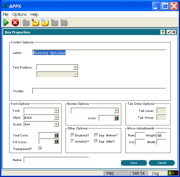 Figure 3-15-13A. Box Properties Overlay for History Options Box