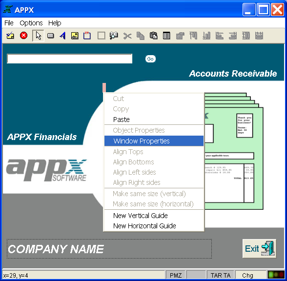 Right-Click Menu Overlay from Accounts Receivable Menu Image