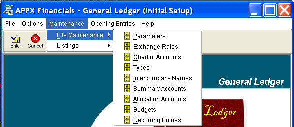 File Maintenance Pulldown Menu