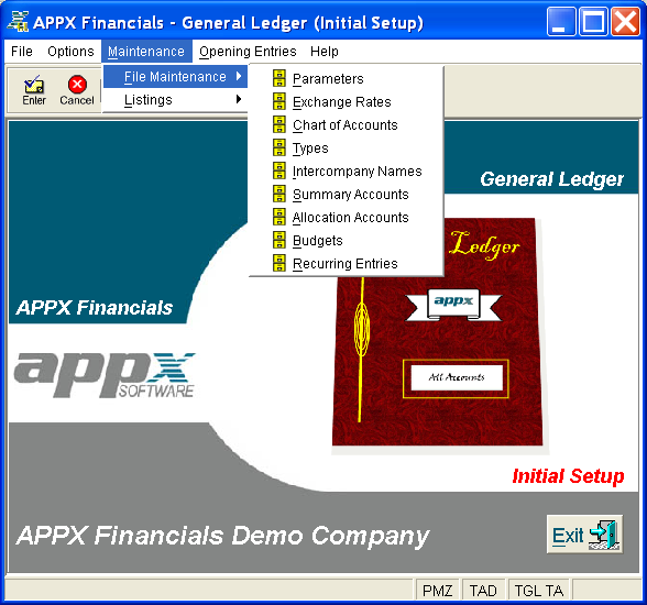 File Maintenance Pulldown Menu