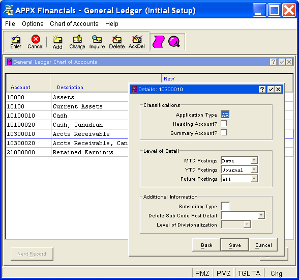 Figure 4-5a. Chart of Accounts Details Overlay