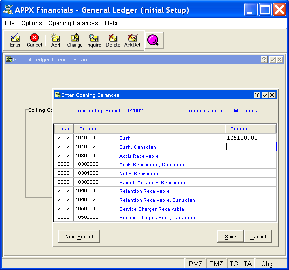 Figure 5-5a. Enter Opening Balances Overlay