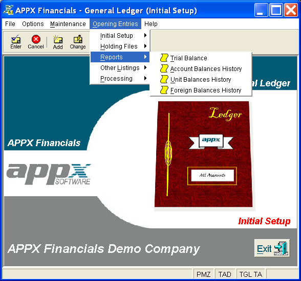 Reports Pulldown Menu