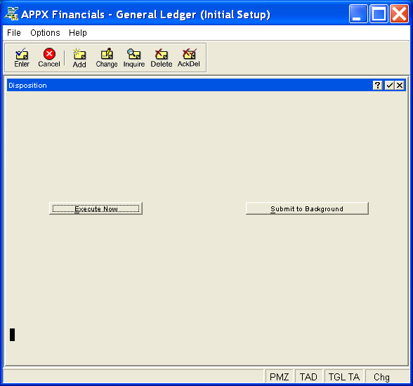 Process Initial Setup Disposition Screen