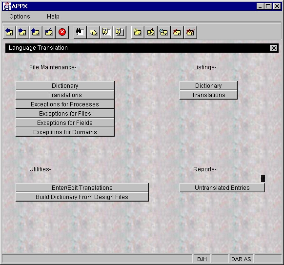 The Application’s Language Translation Menu