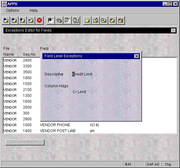 The Field Level Exceptions Window