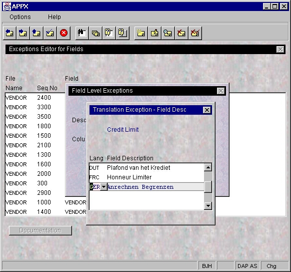 Translation Exceptions For A Field Description