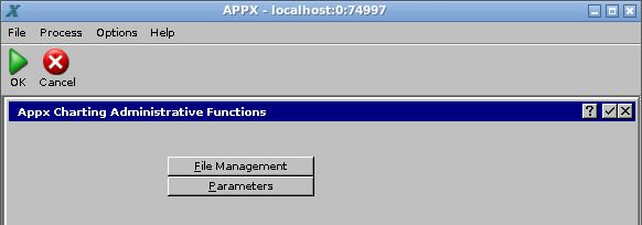 The Charting Admin Menu provides File Management and Parameters.