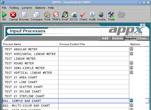 Select B01. SIMPLE BAR CHART in the 1CD Input Processes list.