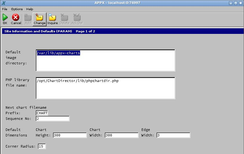 Parameter page 1: the chart-output directory and phpchartdir.php filename.